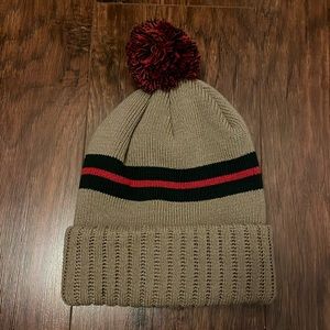 Richardson Beige, Green, Red Beanie with Poof